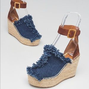 Chloe denim and brown suede wedges